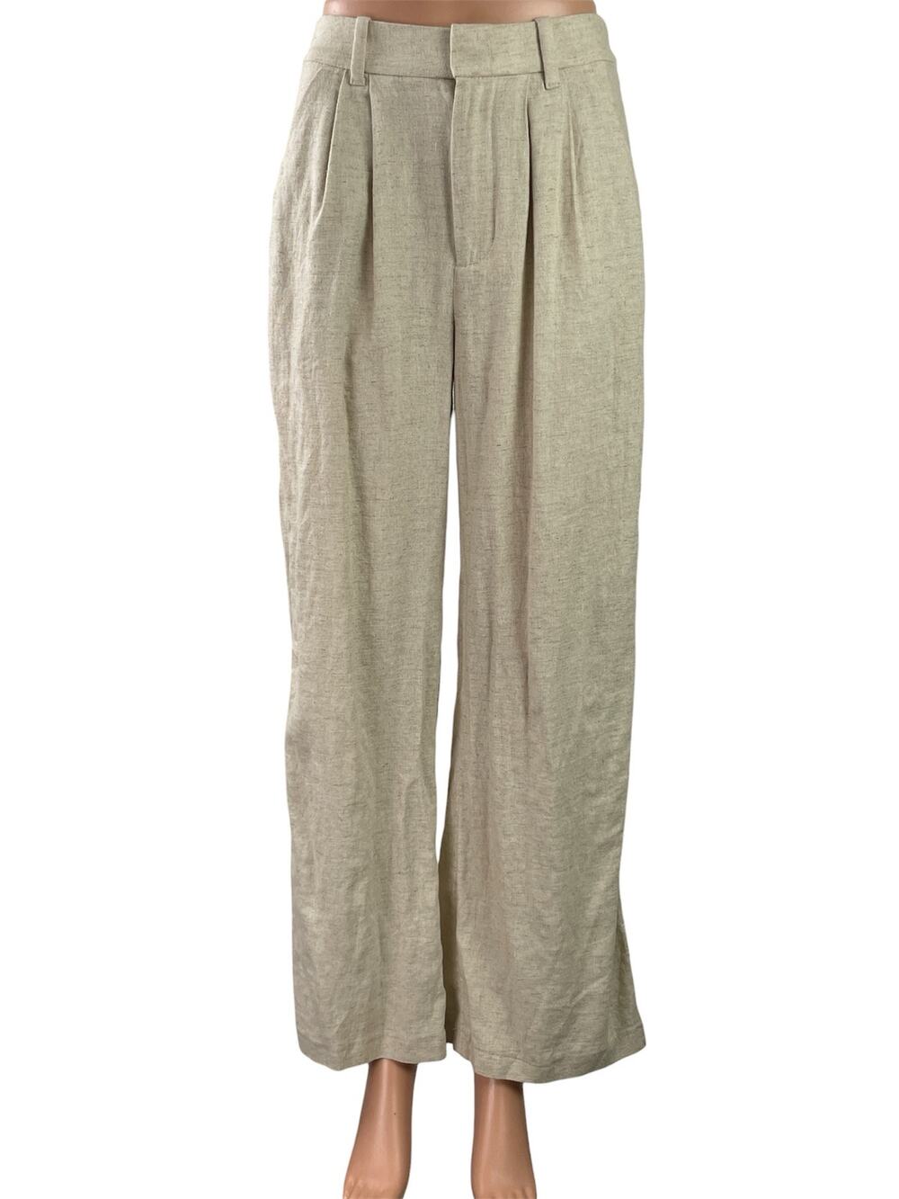 Hollister Livvy Cream Beige Linen Pleated Ultra High Rise Wide Trousers Pants XS